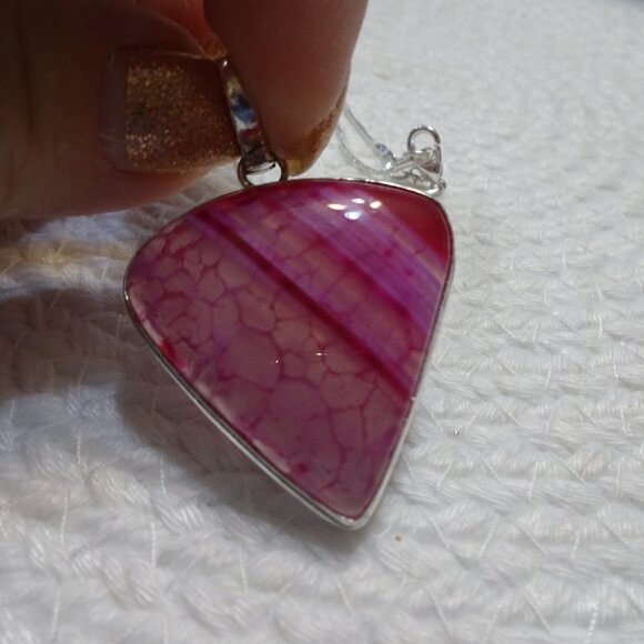 Gorgeous PINK SOLAR AGATE Handmade Sterling 925 Pendant/Chain #970C - Picture 1 of 3